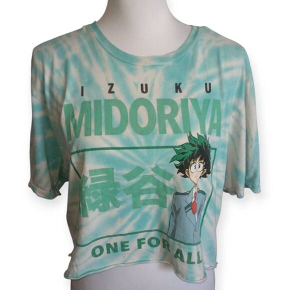 FUNIMATION HERO ACADEMIA DEKU QUIRK TIE-DYE GIRLS CROP BLUE, GREEN T-SHIRT SZ.M - Picture 2 of 5